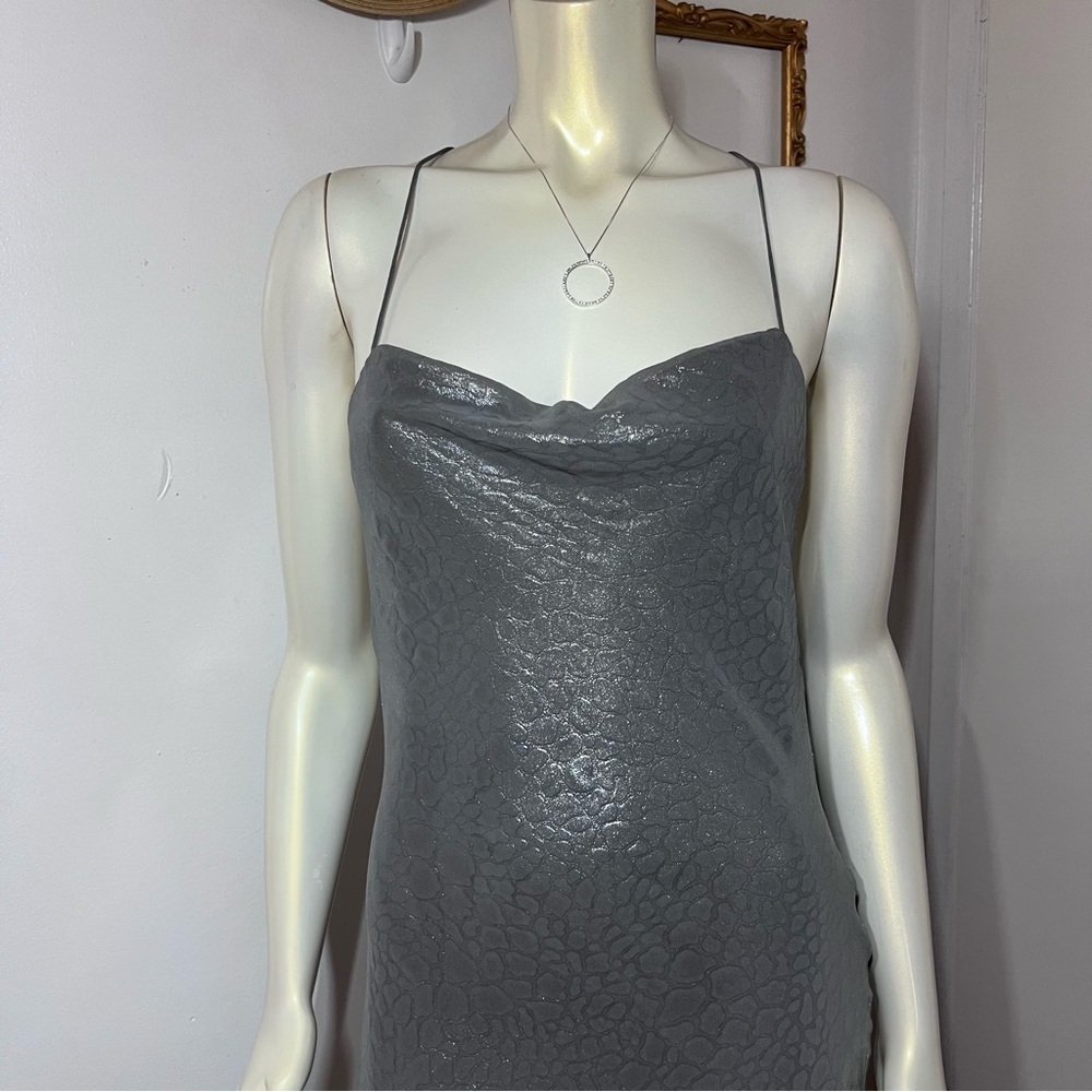 Silence + Noise Silver Slip Dress Size Large AB Maxi Liquid Fluid Backless Silve - Picture 11 of 16